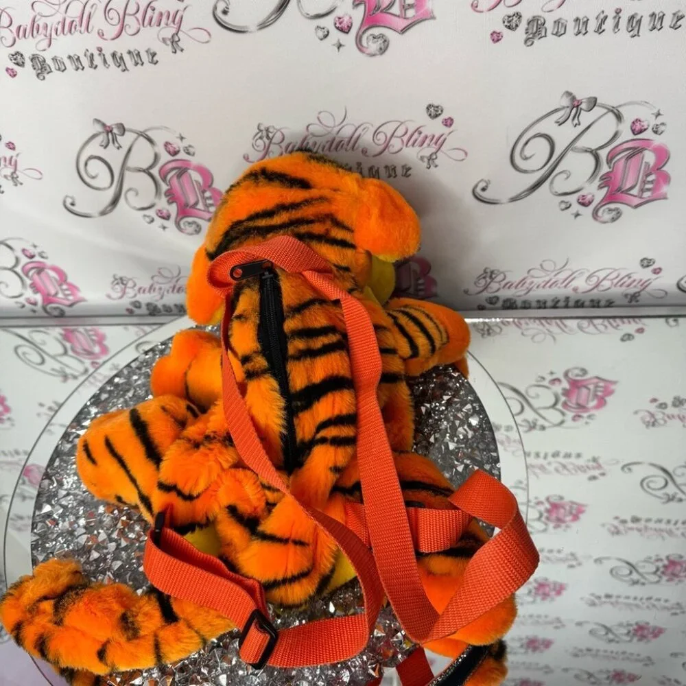 Disney tiger backpack Orange and Black Plush Toy backpack vintage zip up